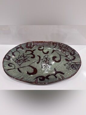 Savoy ambiance collection oval stoneware serving platter green floral 16”
